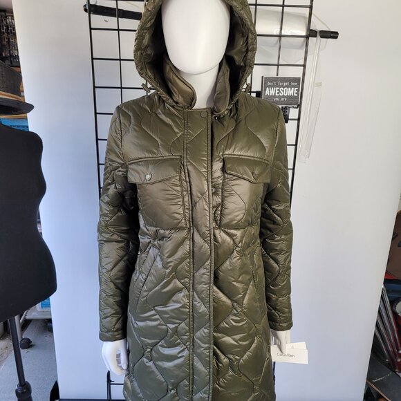 Calvin Klein Olive-Khaki Bubble Coat | Stylish & Warm Puffer Jacket | Size XS - Picture 9 of 14